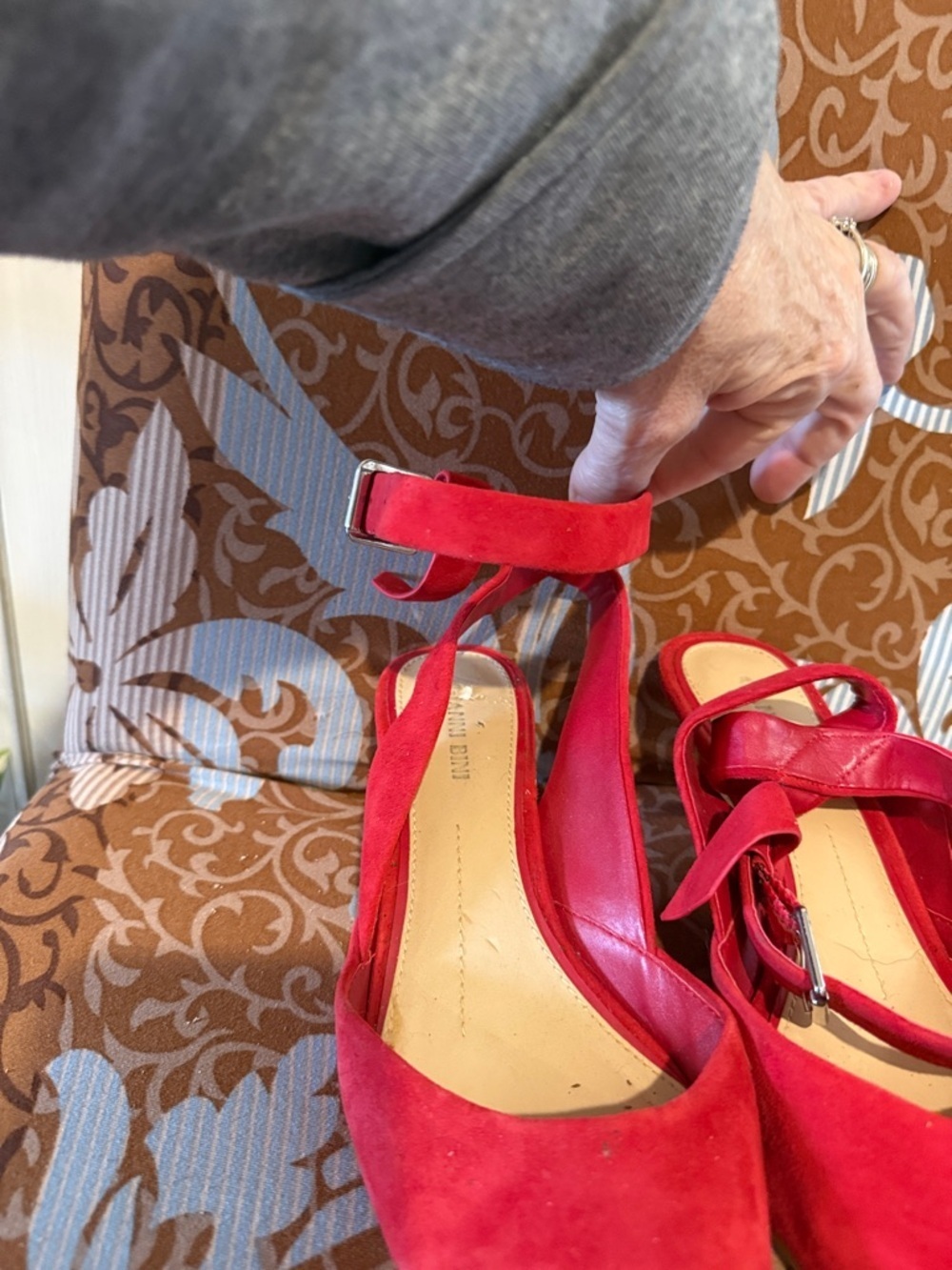 Gianni Bini Red Pointed-Toe Ankle-Strap Pumps - Picture 2 of 7